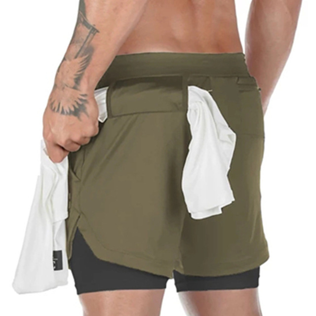 2 In 1 Men Gym Shorts Compression Running Shorts