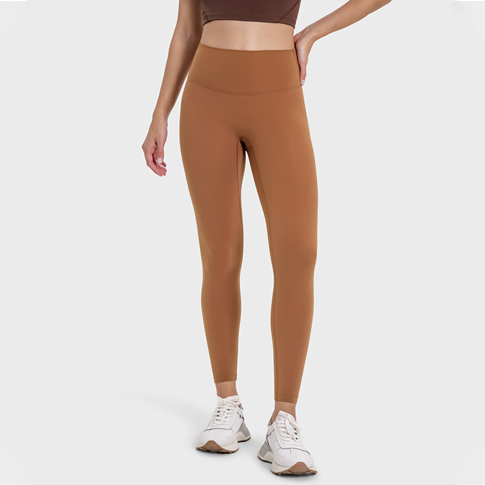 Dual-Sided Brushed Naked Sensation Yoga Leggings for Women High-Waisted Butt Lifting Elastic Fitness Nine-Quarter Pants with No Embarrassing Lines