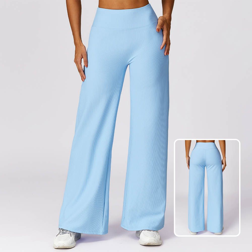 Ribbed High Waist Casual Pants - Quick-Dry Wide-Leg Loose Fit Straight Sports Trousers