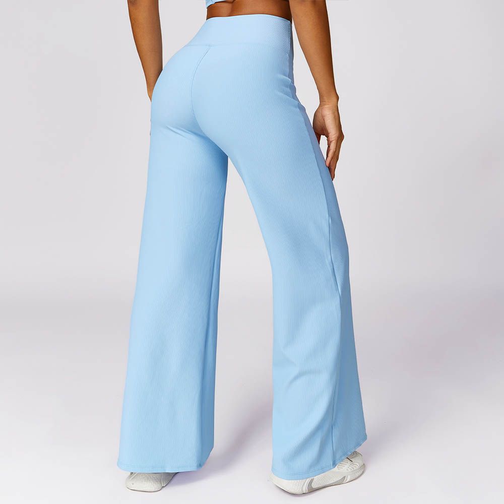 Ribbed High Waist Casual Pants - Quick-Dry Wide-Leg Loose Fit Straight Sports Trousers