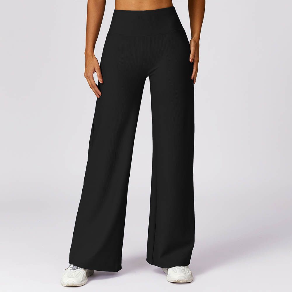 Ribbed High Waist Casual Pants - Quick-Dry Wide-Leg Loose Fit Straight Sports Trousers