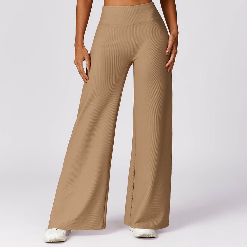 Ribbed High Waist Casual Pants - Quick-Dry Wide-Leg Loose Fit Straight Sports Trousers