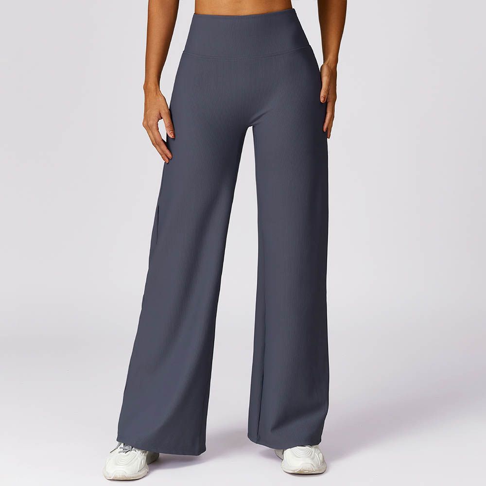 Ribbed High Waist Casual Pants - Quick-Dry Wide-Leg Loose Fit Straight Sports Trousers