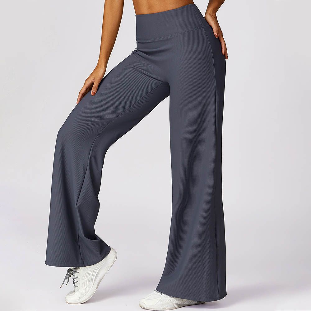 Ribbed High Waist Casual Pants - Quick-Dry Wide-Leg Loose Fit Straight Sports Trousers