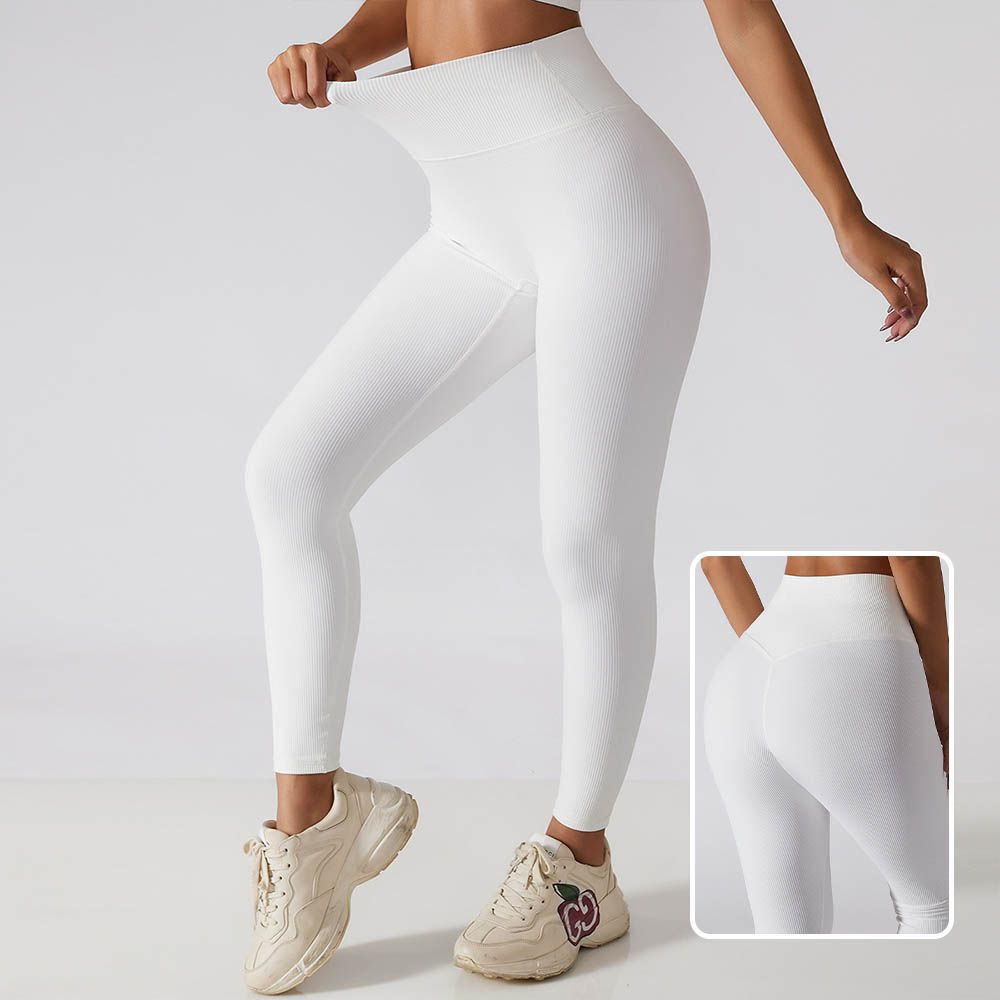 Running Fitness Pants - Ribbed Butt-Lifting High Waist Peach Hip Elastic Yoga Pants