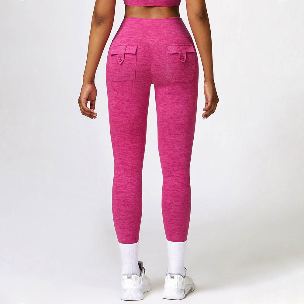 Brushed High Waist Yoga Pants With Cationic Cargo Pockets - Butt-Lifting Tight Fitness Leggings