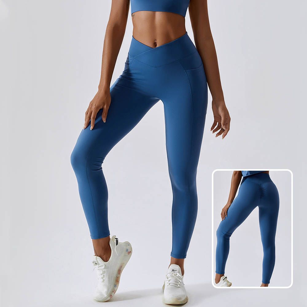 Naked Feel Yoga Pants With Butt-Lifting Pockets - Quick-Dry Fitness Leggings With Cross Waist