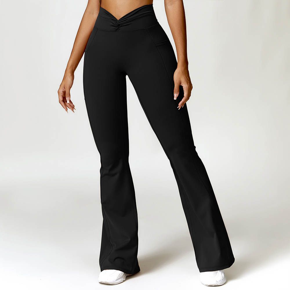 High Waist Butt-Lifting Yoga Pants With Pockets - Flared Leg Fitness And Casual Wear