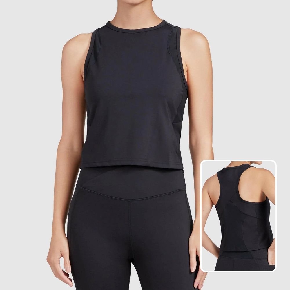 Low Impact Gym Tank With High Neckline And Side Mesh Panels