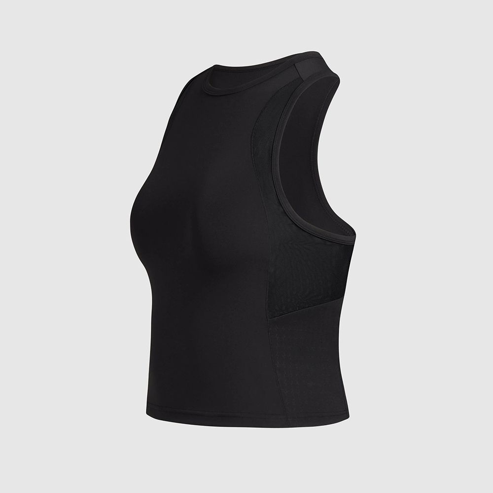 Low Impact Gym Tank With High Neckline And Side Mesh Panels