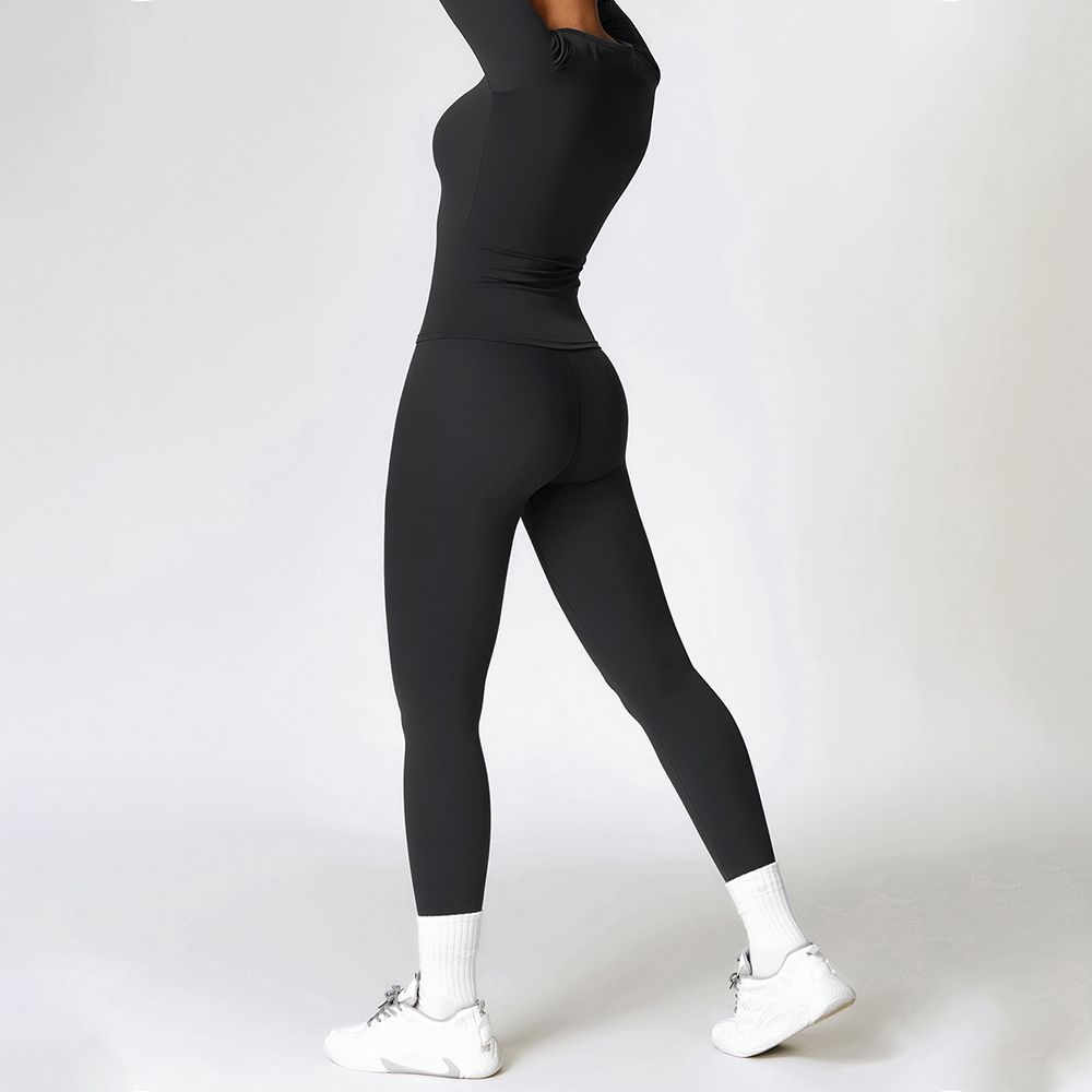 Fitted Brushed Long Sleeve Leggings Yoga Set - Quick-Drying Workout Outfit