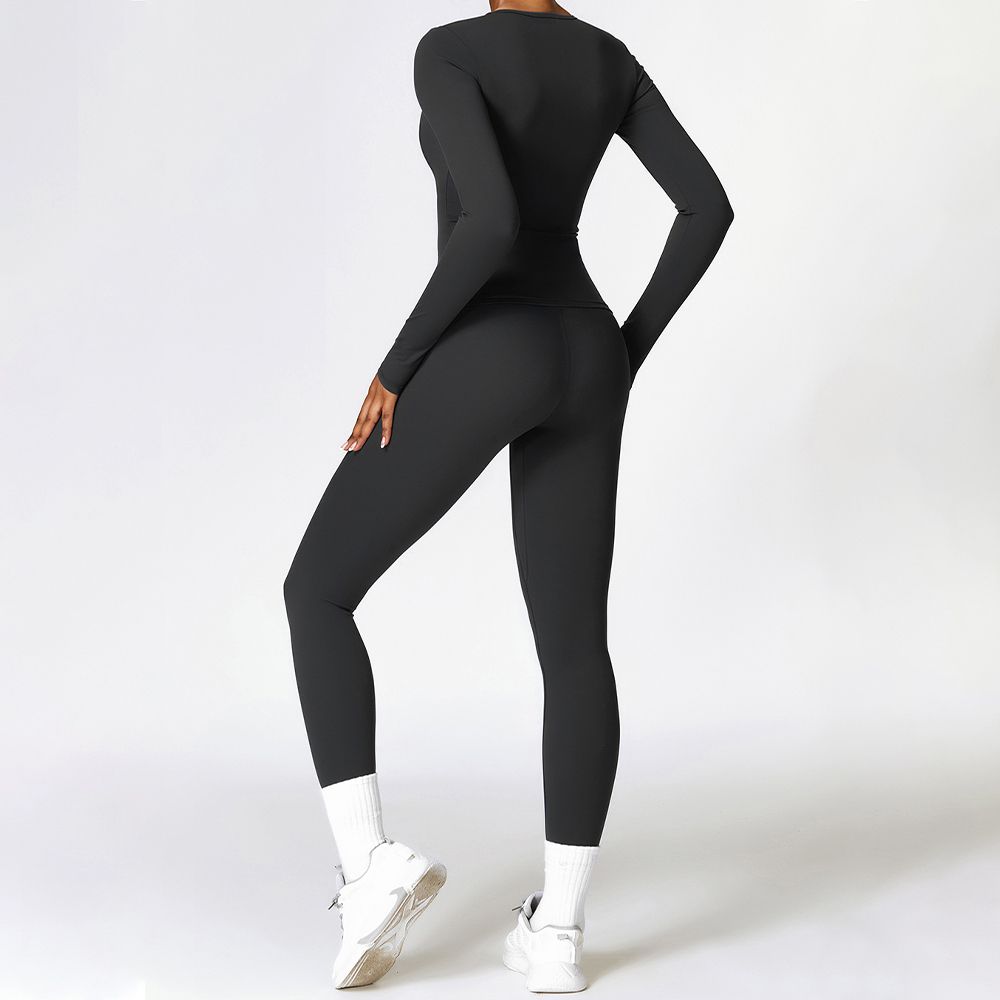 Fitted Brushed Long Sleeve Leggings Yoga Set - Quick-Drying Workout Outfit