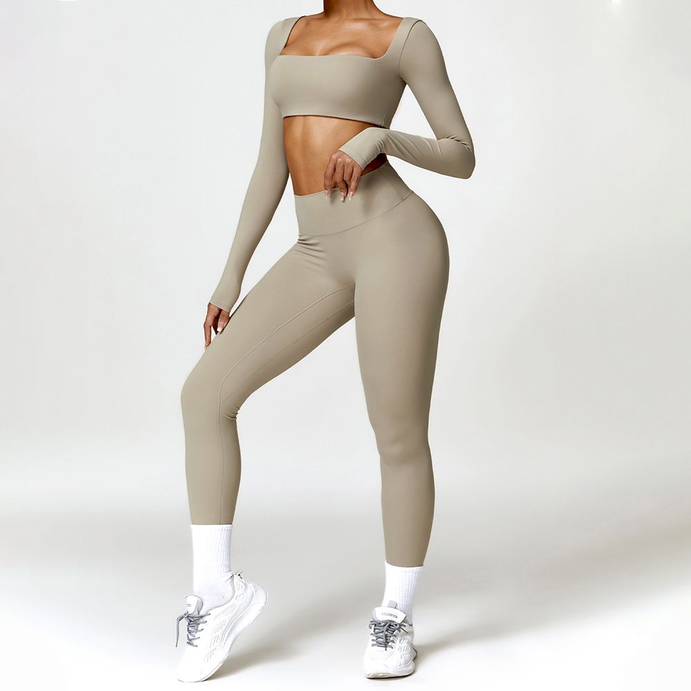 Barely-There High-Waist Yoga Set - Quick-Drying Long Sleeve Two-Piece