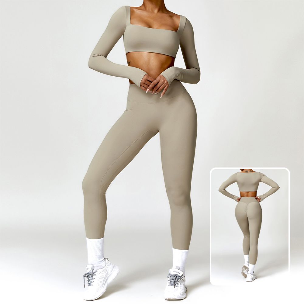 Barely-There High-Waist Yoga Set - Quick-Drying Long Sleeve Two-Piece