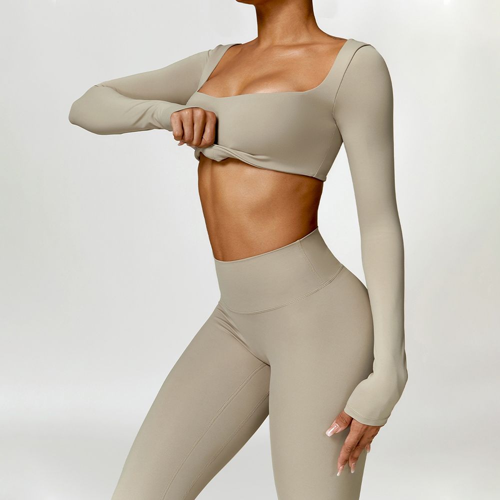 Barely-There High-Waist Yoga Set - Quick-Drying Long Sleeve Two-Piece