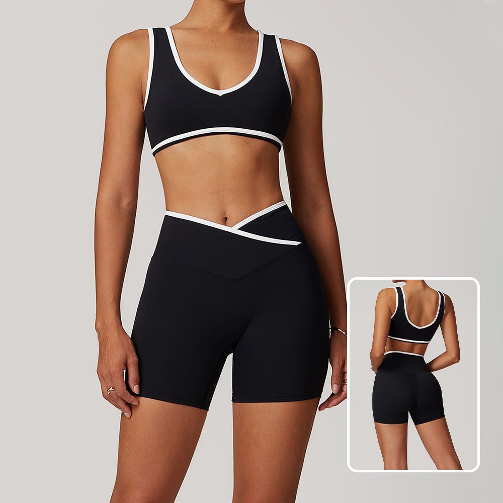 Cross Waist Contrast Color Yoga Set Open Back Tight-Fit Barely There Comfort